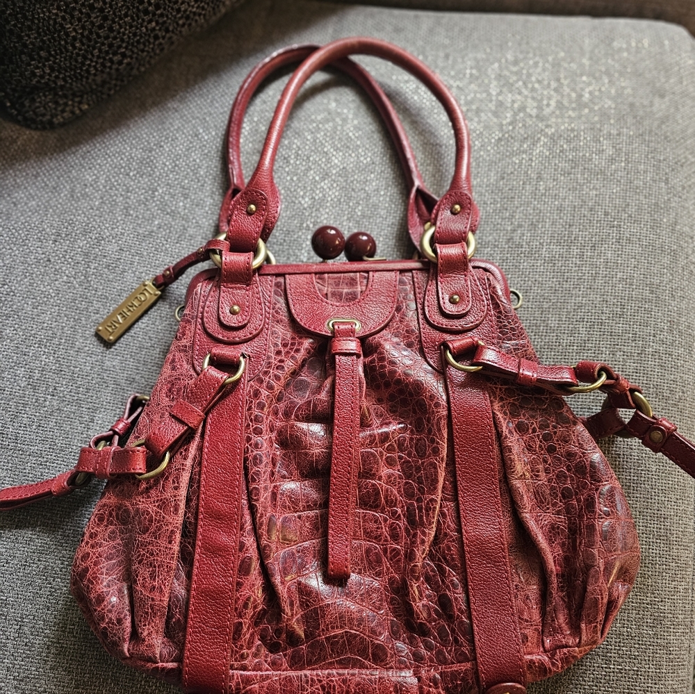 Lockheart Kiss Lock Croc Embossed Leather Bag